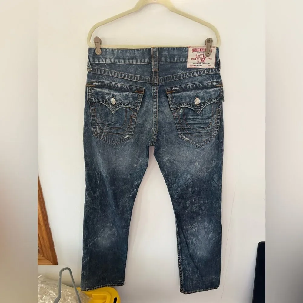 True Religion Faded Blue Distressed Jeans